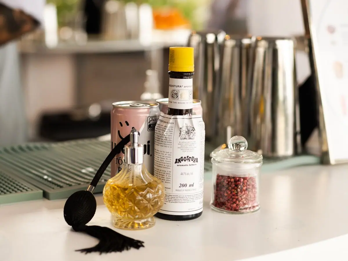 Fresh citrus, herbs, and garnishes arranged for cocktail service